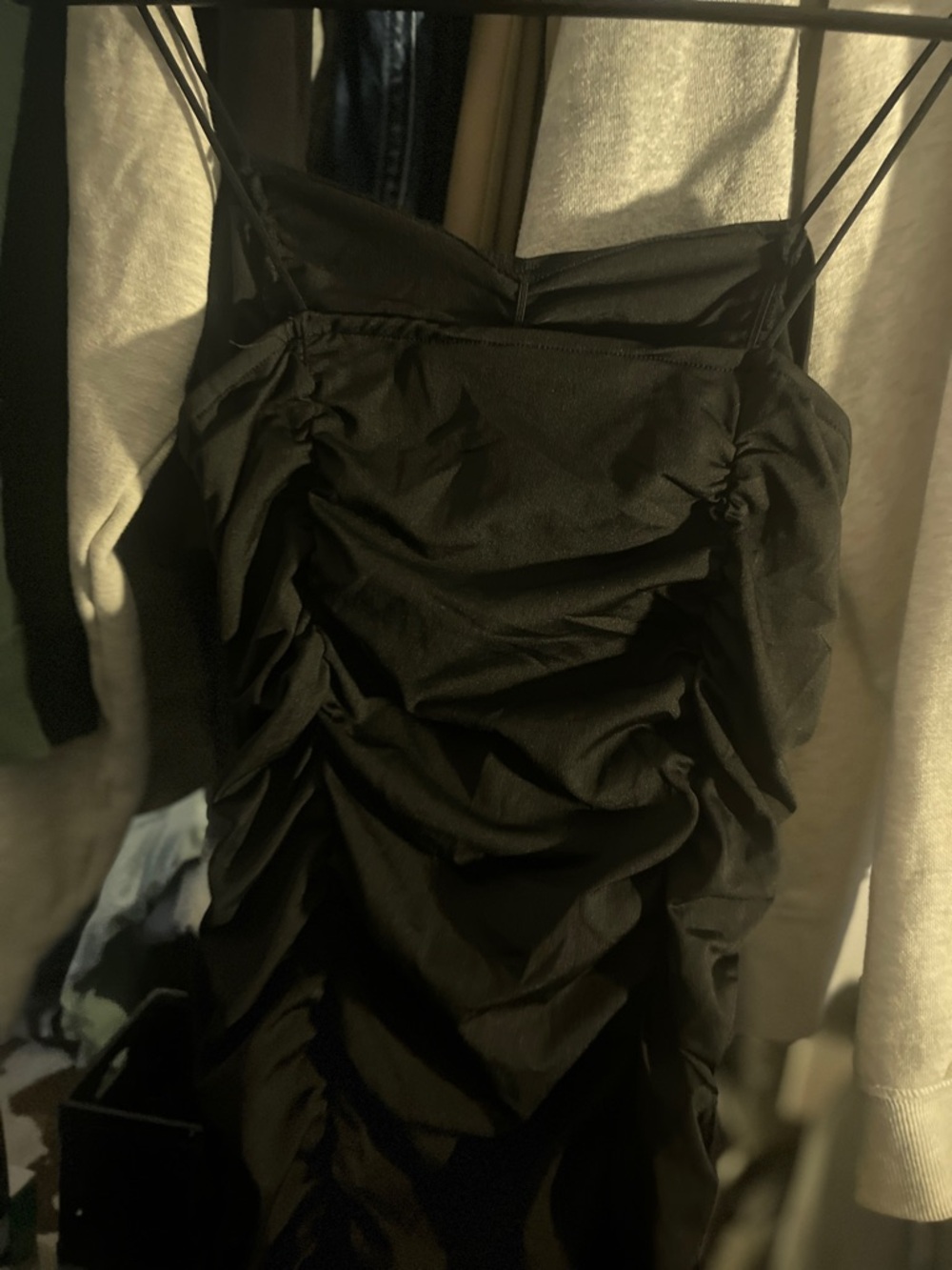 Black Ruched Spaghetti Strap Dress